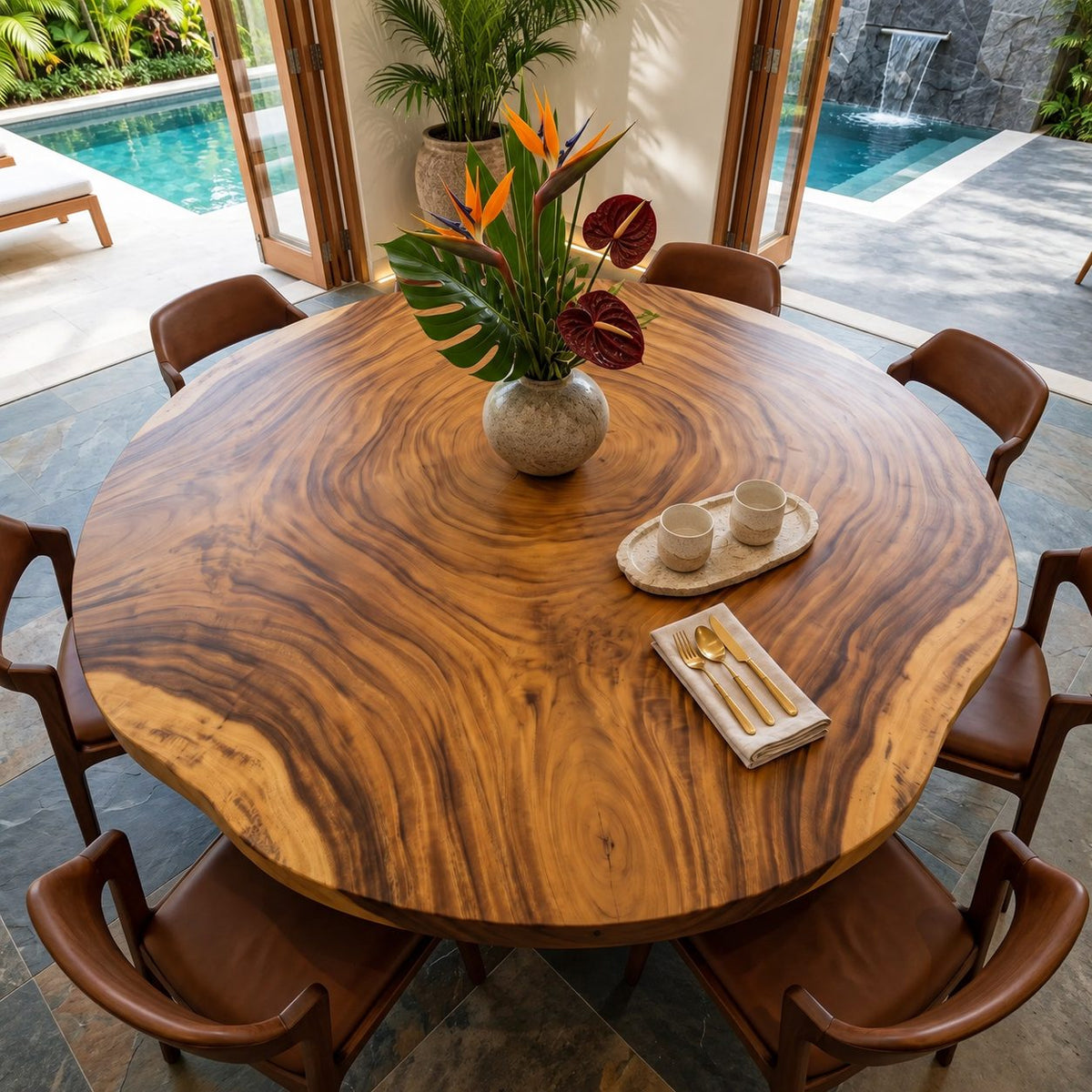 Growth Ring Round Table Top, Rustic Live Edge Solid Wood Dining Tabletop, 32 to 59 Inch, Seats Up to 8