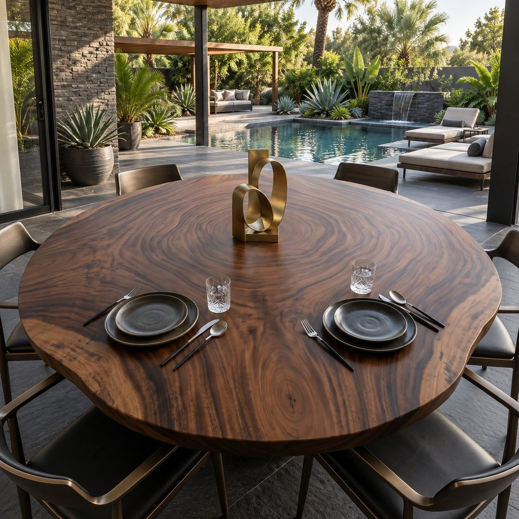 Growth Ring Round Table Top, Rustic Live Edge Solid Wood Dining Tabletop, 32 to 59 Inch, Seats Up to 8