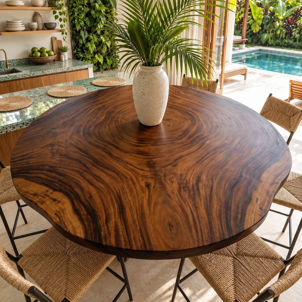 Growth Ring Round Table Top, Rustic Live Edge Solid Wood Dining Tabletop, 32 to 59 Inch, Seats Up to 8