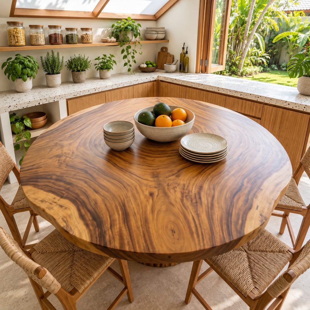 Growth Ring Round Table Top, Rustic Live Edge Solid Wood Dining Tabletop, 32 to 59 Inch, Seats Up to 8