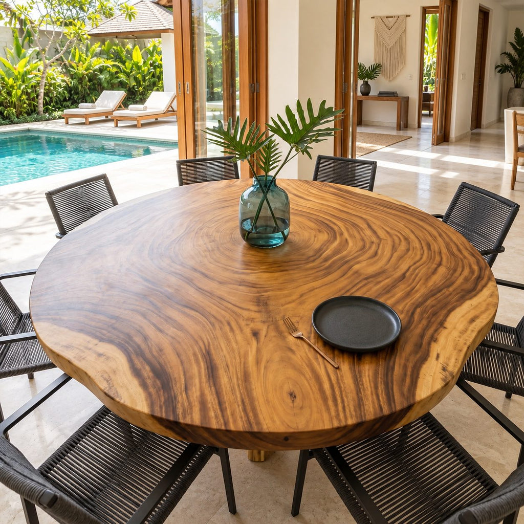 Growth Ring Round Table Top, Rustic Live Edge Solid Wood Dining Tabletop, 32 to 59 Inch, Seats Up to 8