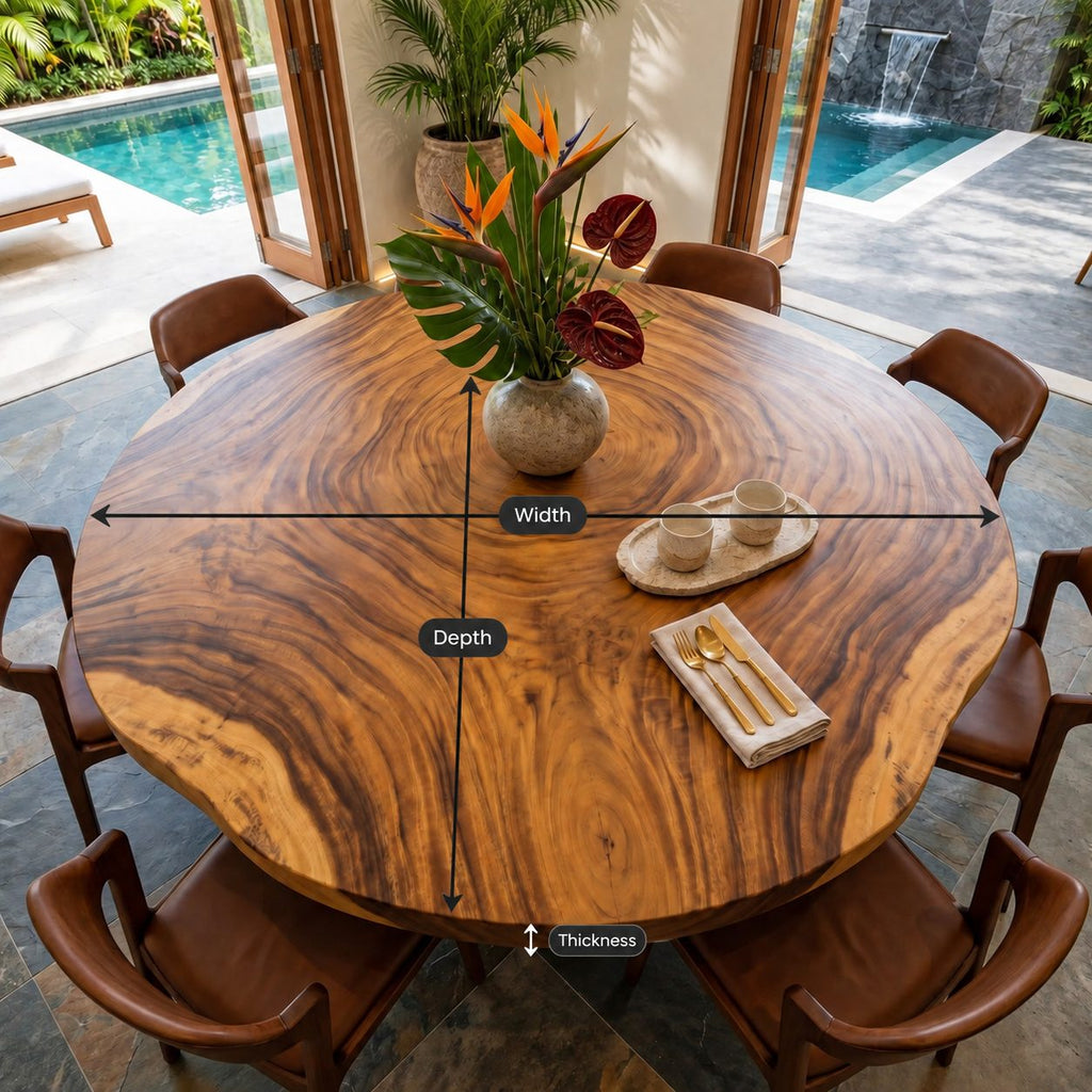 Growth Ring Round Table Top, Rustic Live Edge Solid Wood Dining Tabletop, 32 to 59 Inch, Seats Up to 8