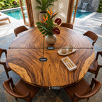 Growth Ring Round Table Top, Rustic Live Edge Solid Wood Dining Tabletop, 32 to 59 Inch, Seats Up to 8