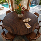 Growth Ring Round Table Top, Rustic Live Edge Solid Wood Dining Tabletop, 32 to 59 Inch, Seats Up to 8