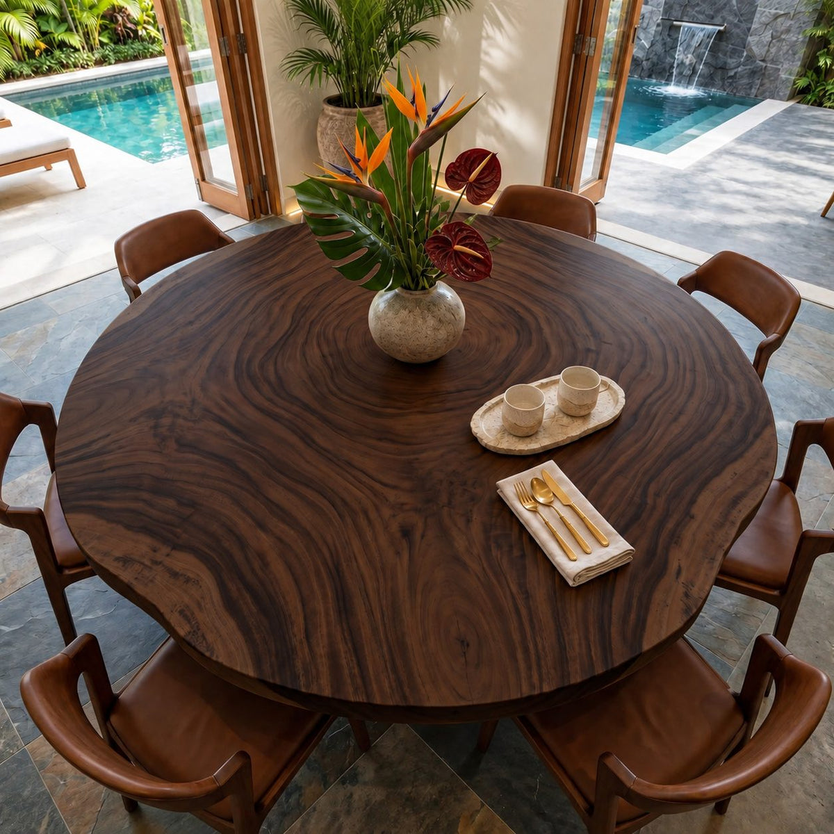 Growth Ring Round Table Top, Rustic Live Edge Solid Wood Dining Tabletop, 32 to 59 Inch, Seats Up to 8