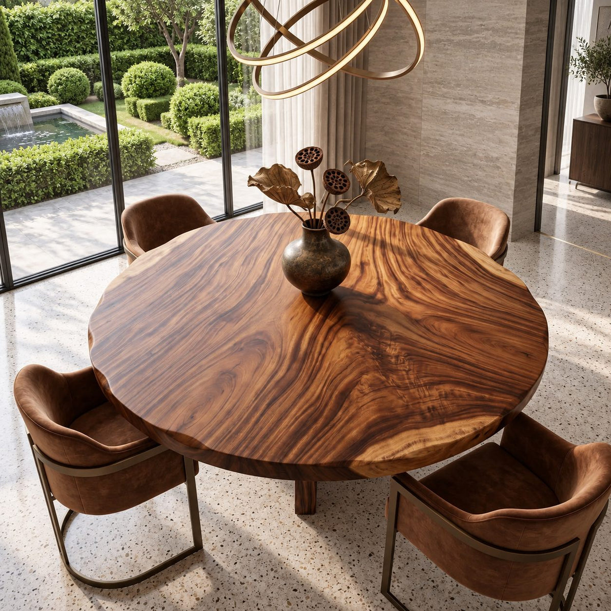 Organic Rim Round Dining Table Top, Contemporary Solid Wood Tabletop with Figured Grain, 32 to 59 Inch