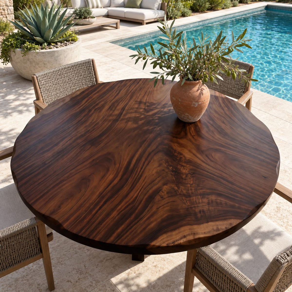 Organic Rim Round Dining Table Top, Contemporary Solid Wood Tabletop with Figured Grain, 32 to 59 Inch