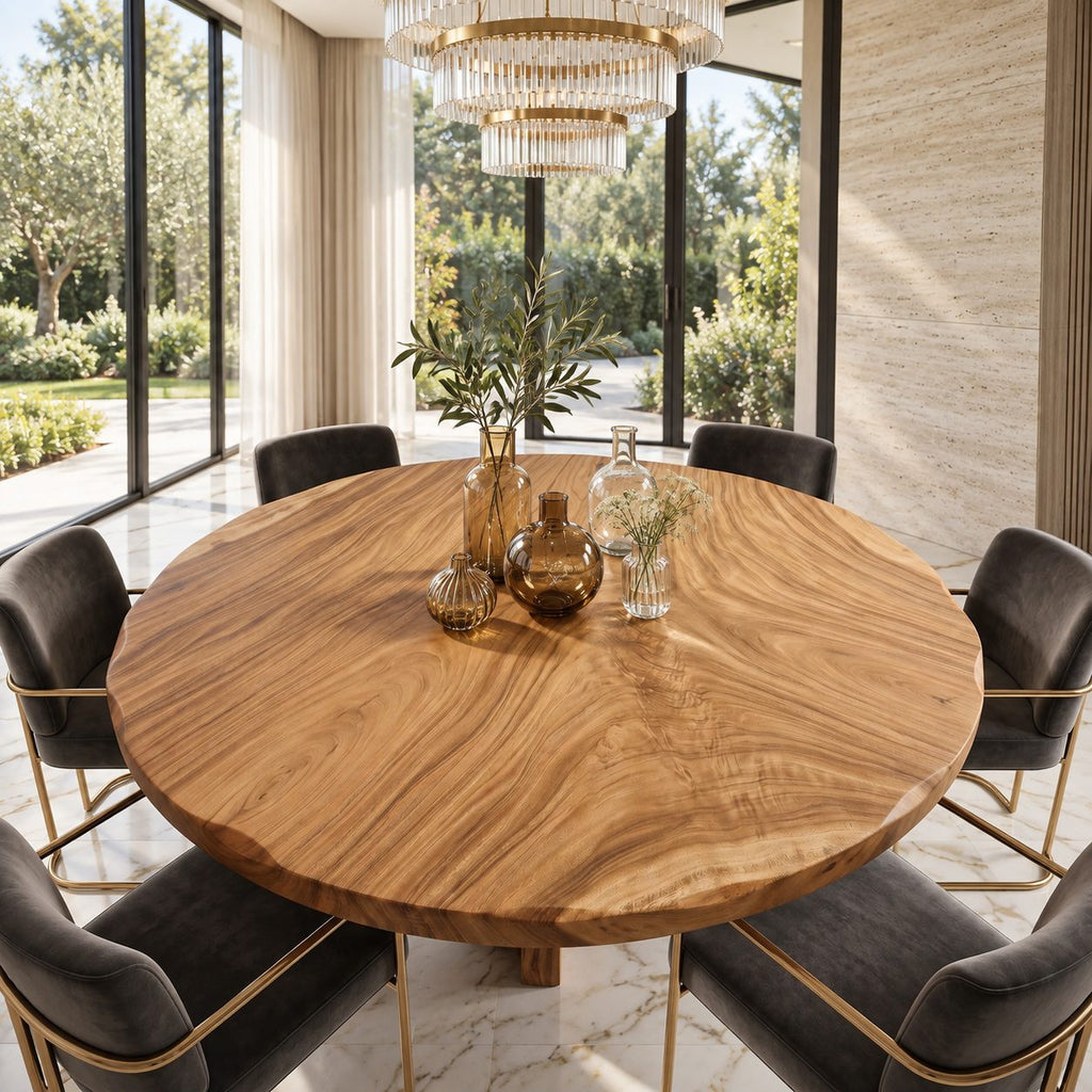 Organic Rim Round Dining Table Top, Contemporary Solid Wood Tabletop with Figured Grain, 32 to 59 Inch