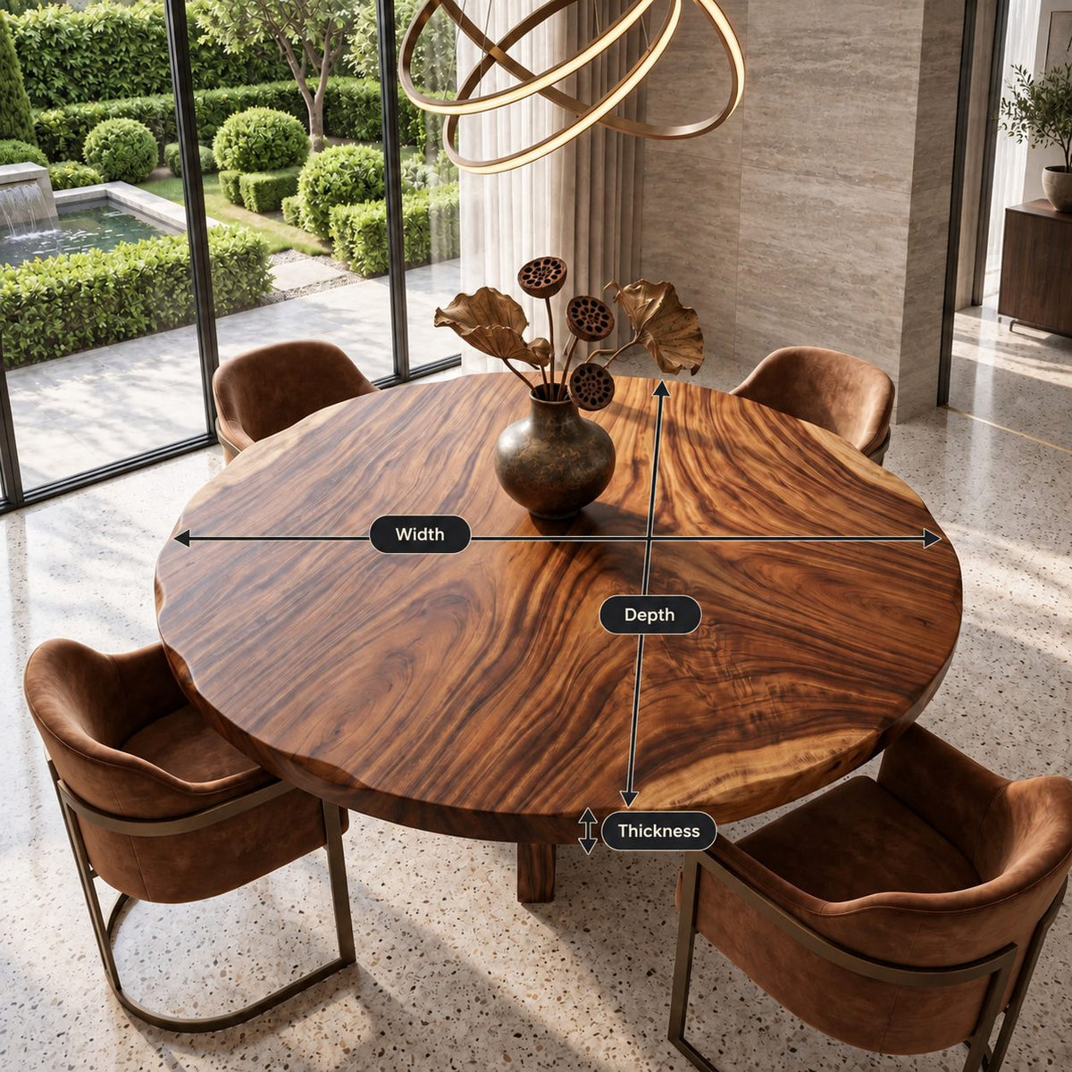 Organic Rim Round Dining Table Top, Contemporary Solid Wood Tabletop with Figured Grain, 32 to 59 Inch