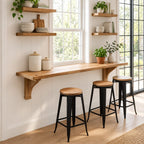 Wall Mounted Bar Counter, Solid Wood Breakfast Bar Plank for Small Kitchens, 1.5 Inch Thick, 10 to 47 Inch