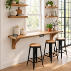 Wall Mounted Bar Counter, Solid Wood Breakfast Bar Plank for Small Kitchens, 1.5 Inch Thick, 10 to 47 Inch