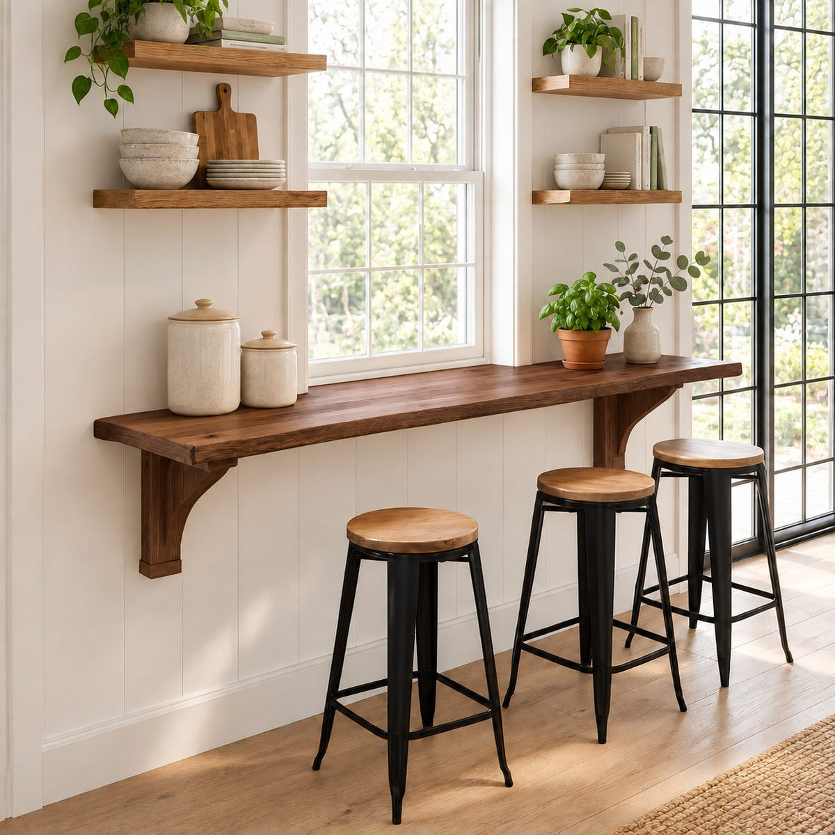 Wall Mounted Bar Counter, Solid Wood Breakfast Bar Plank for Small Kitchens, 1.5 Inch Thick, 10 to 47 Inch