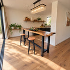 Live Edge Bar Table, Solid Wood Slab Pub Height Counter on a Steel H-Frame Base, 39 to 79 Inch