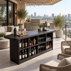 Cubby Storage Bar Table, Solid Wood Pub Height Home Bar with Open Bottle Shelves and Rounded Top, 39 to 79 Inch