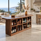 Cubby Storage Bar Table, Solid Wood Pub Height Home Bar with Open Bottle Shelves and Rounded Top, 39 to 79 Inch