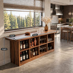 Cubby Storage Bar Table, Solid Wood Pub Height Home Bar with Open Bottle Shelves and Rounded Top, 39 to 79 Inch
