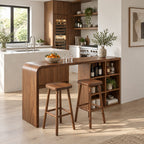 Waterfall Bar Table with Side Cubbies, Solid Wood Pub Height Breakfast Bar with Curved End Leg, 39 to 79 Inch