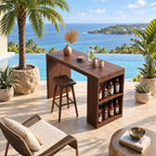 Panel Leg Bistro Bar Table, Solid Wood Pub Height Table with Open Bottle Shelves for Balcony or Patio, 39 to 79 Inch