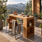 Panel Leg Bistro Bar Table, Solid Wood Pub Height Table with Open Bottle Shelves for Balcony or Patio, 39 to 79 Inch