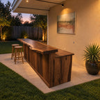 Outdoor Bar Counter, Live Edge Solid Wood Patio Bar with Plank Front and Lower Serving Ledge, 39 to 79 Inch