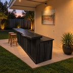 Outdoor Bar Counter, Live Edge Solid Wood Patio Bar with Plank Front and Lower Serving Ledge, 39 to 79 Inch
