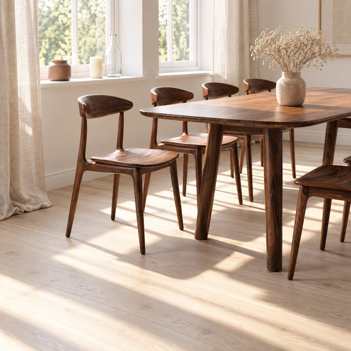 Crescent Back Dining Chair, Solid Wood Sculptural Side Chair with Contoured Seat, Mid Century Kitchen Chair