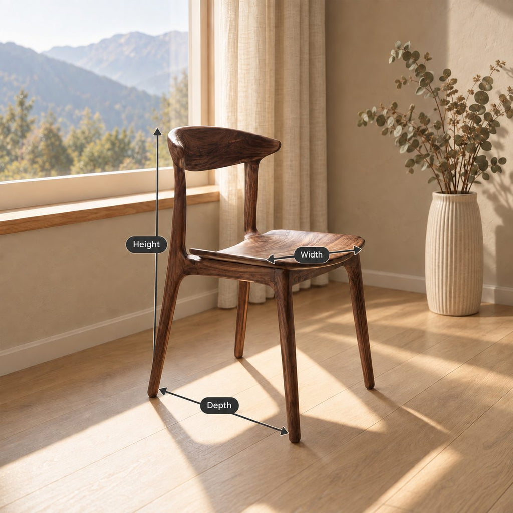 Crescent Back Dining Chair, Solid Wood Sculptural Side Chair with Contoured Seat, Mid Century Kitchen Chair