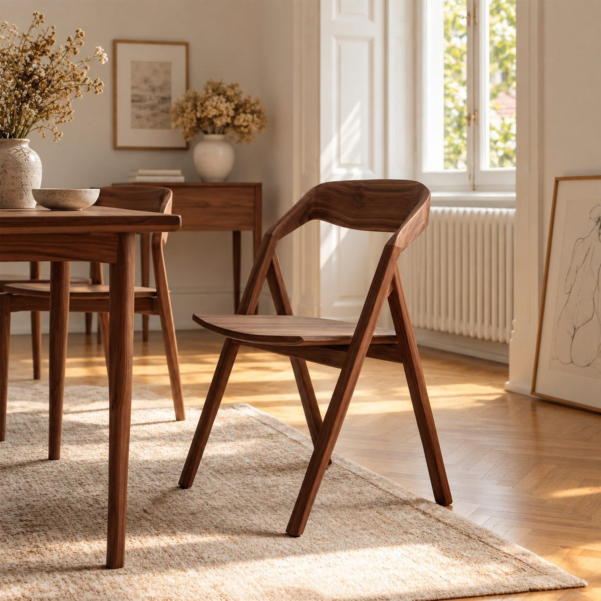 A-Frame Dining Chair, Solid Wood Armless Side Chair with Wraparound Curved Backrest, Mid Century Modern