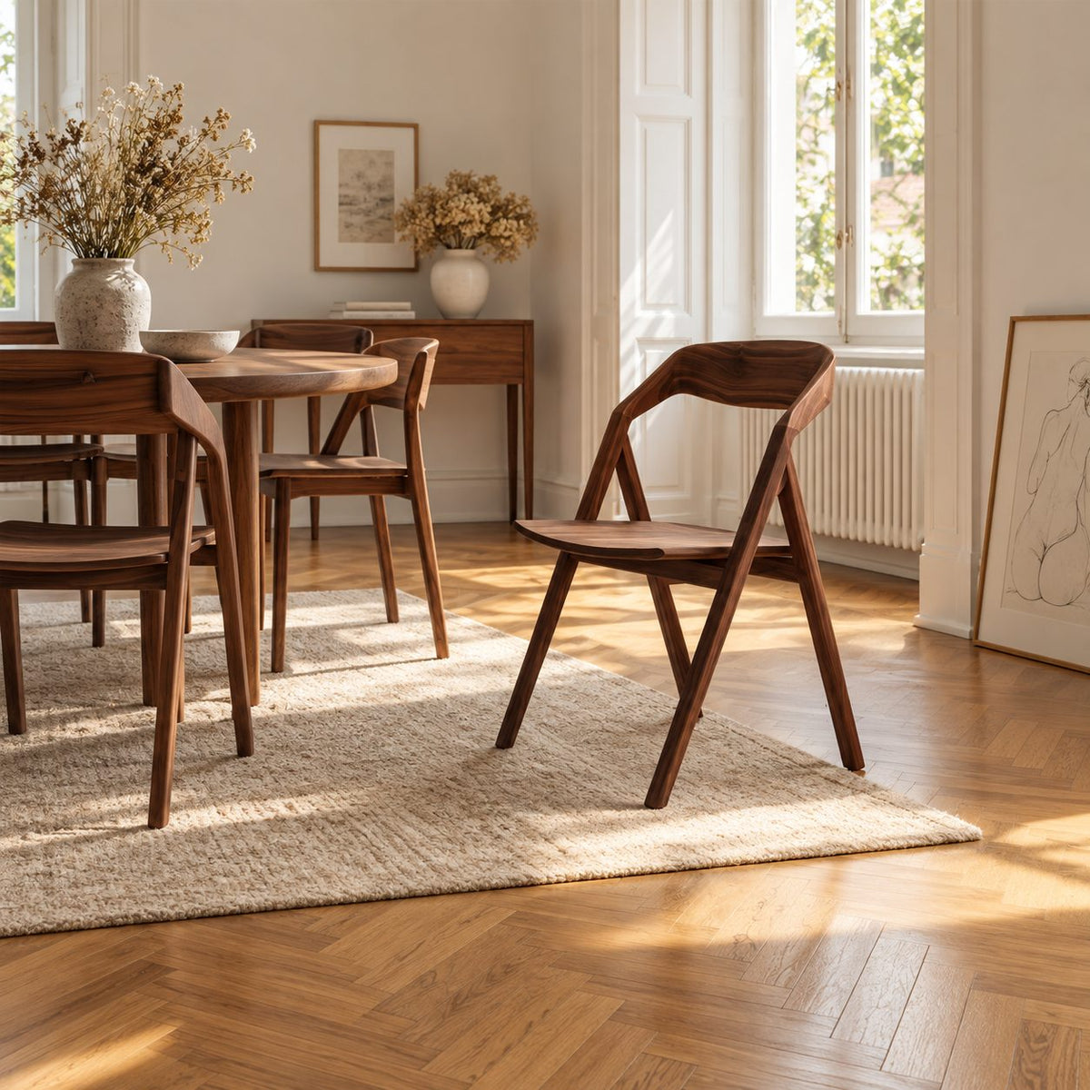 A-Frame Dining Chair, Solid Wood Armless Side Chair with Wraparound Curved Backrest, Mid Century Modern