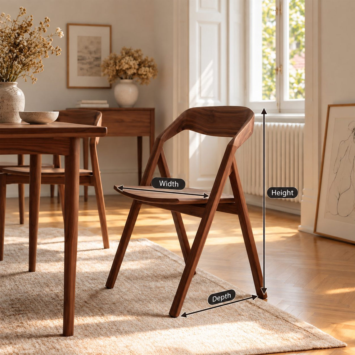 A-Frame Dining Chair, Solid Wood Armless Side Chair with Wraparound Curved Backrest, Mid Century Modern