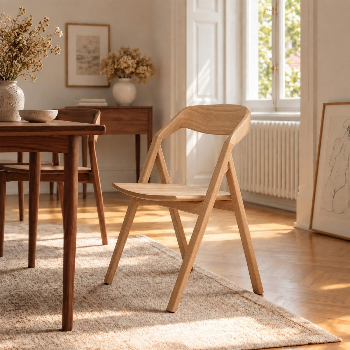 A-Frame Dining Chair, Solid Wood Armless Side Chair with Wraparound Curved Backrest, Mid Century Modern