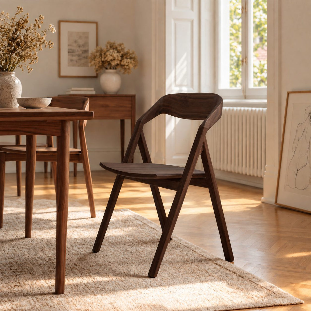 A-Frame Dining Chair, Solid Wood Armless Side Chair with Wraparound Curved Backrest, Mid Century Modern