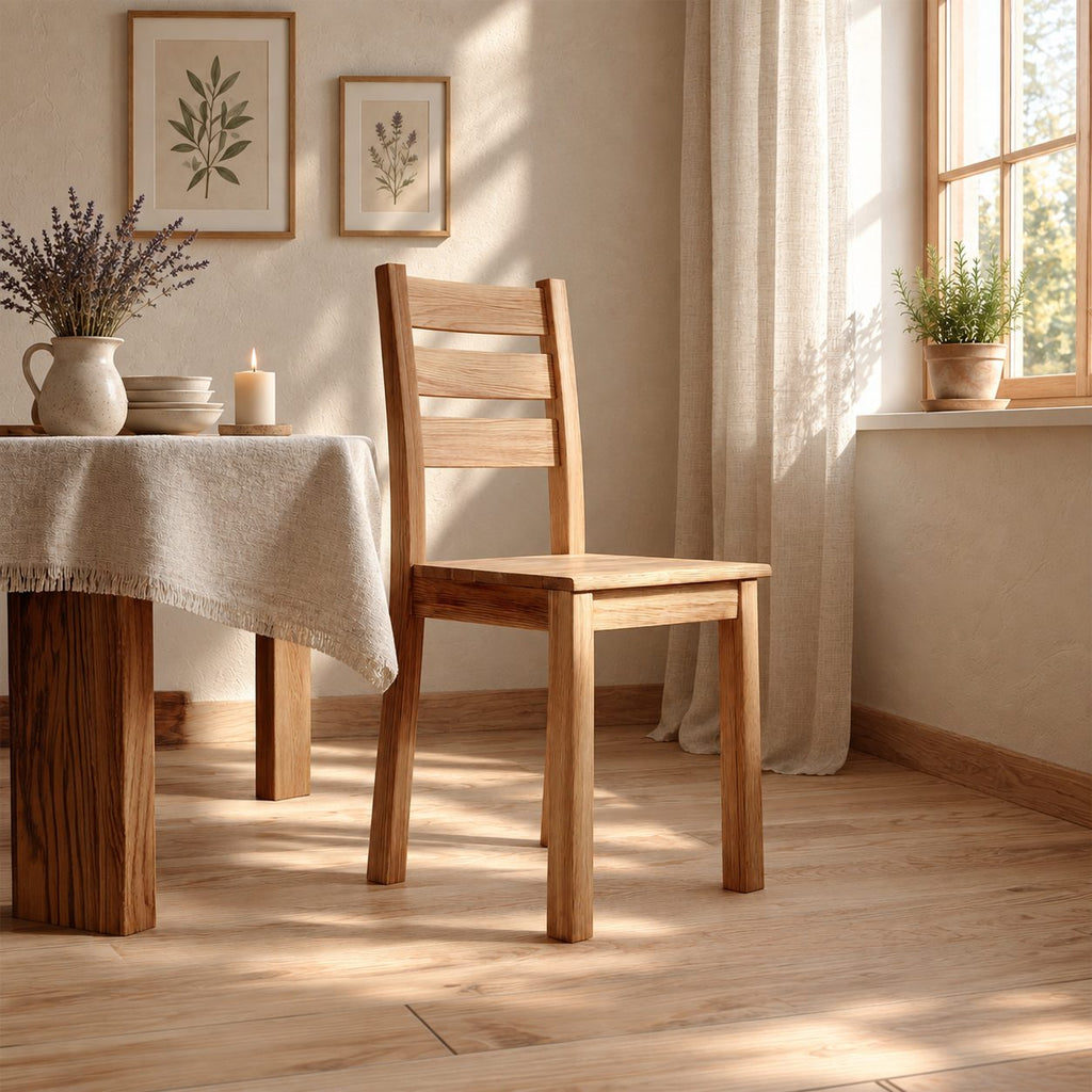 Ladder Back Dining Chair, Solid Wood Farmhouse Side Chair with Three-Slat Back, Rustic Kitchen Chair