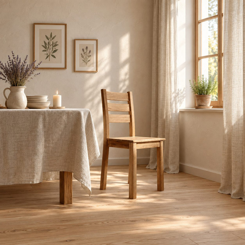 Ladder Back Dining Chair, Solid Wood Farmhouse Side Chair with Three-Slat Back, Rustic Kitchen Chair