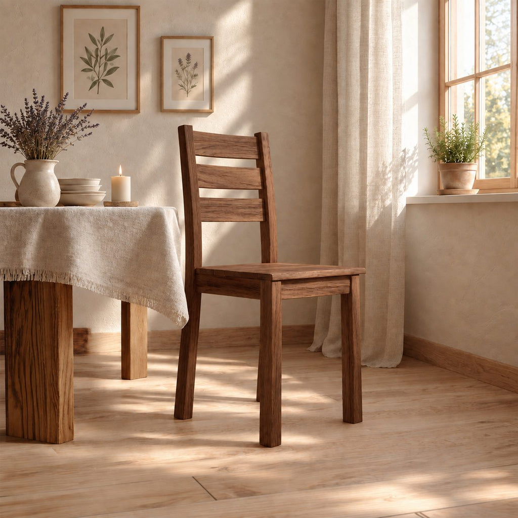 Ladder Back Dining Chair, Solid Wood Farmhouse Side Chair with Three-Slat Back, Rustic Kitchen Chair