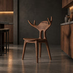 Antler Back Dining Chair, Hand-Carved Solid Wood Sculptural Side Chair with Rounded Back Panel, Art Seating