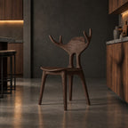 Antler Back Dining Chair, Hand-Carved Solid Wood Sculptural Side Chair with Rounded Back Panel, Art Seating