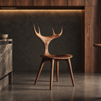 Branching Antler Dining Chair, Carved Solid Wood Chair with Slender Stem Back and Round Seat, Statement Piece