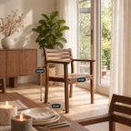 Scandinavian Slatted Dining Armchair, Solid Wood Chair with Horizontal Back Rails, Arms and Slatted Seat