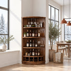 Corner Wine Cabinet with Curved Front Shelves and Bottle Cubbies, Solid Wood Quarter Round Bar Cabinet