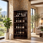 Corner Wine Cabinet with Curved Front Shelves and Bottle Cubbies, Solid Wood Quarter Round Bar Cabinet