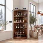 Corner Wine Cabinet with Curved Front Shelves and Bottle Cubbies, Solid Wood Quarter Round Bar Cabinet