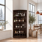 Corner Wine Cabinet with Curved Front Shelves and Bottle Cubbies, Solid Wood Quarter Round Bar Cabinet