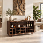 Live Edge Wine Cubby Bar Cabinet with Open Bottle Shelf, Solid Wood Low Liquor Sideboard on Splayed Legs