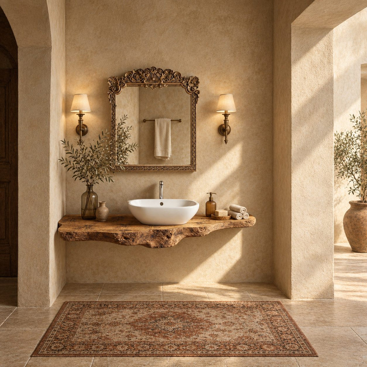 Floating Bathroom Vanity 20-71 Inch, Rough Burl Live Edge Wood Slab Vanity Top for Vessel Sink