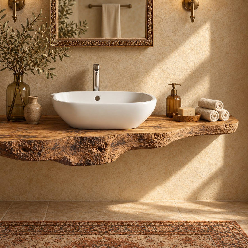 Floating Bathroom Vanity 20-71 Inch, Rough Burl Live Edge Wood Slab Vanity Top for Vessel Sink