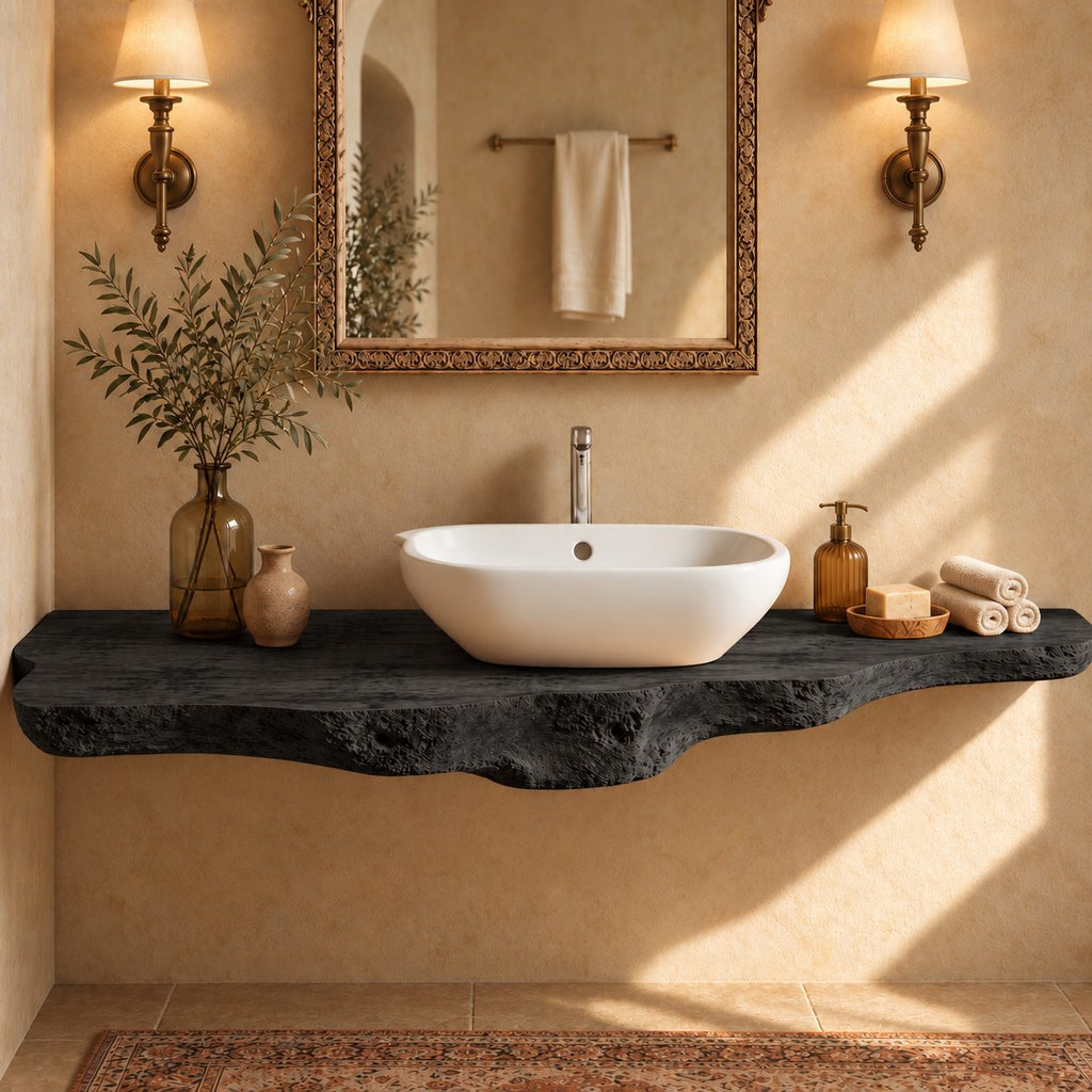 Floating Bathroom Vanity 20-71 Inch, Rough Burl Live Edge Wood Slab Vanity Top for Vessel Sink