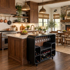Waterfall Curve Home Bar Cabinet with Hanging Stemware Rack and Rounded Bottle Cubbies, Solid Wood