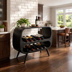 Capsule Frame Wine Cabinet with Two Open Bottle Tiers, Solid Wood Mid Century Wine Rack Console on Legs