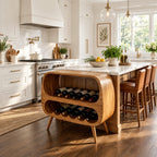 Capsule Frame Wine Cabinet with Two Open Bottle Tiers, Solid Wood Mid Century Wine Rack Console on Legs